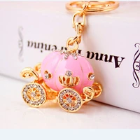 lovely pink pumpkin carriage crystal pendant charm purse handbag car key keyring keychain party wedding birthday creative gift