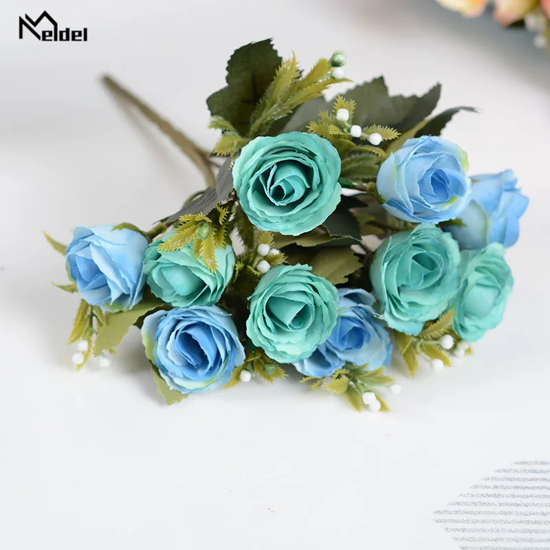 blue Цветок мелдель Тюльпан Свадебный букет невесты Искусственные тюльпаны цветы Белый Желтый Сделай Сам Домашняя вечерин - Цвет: blue