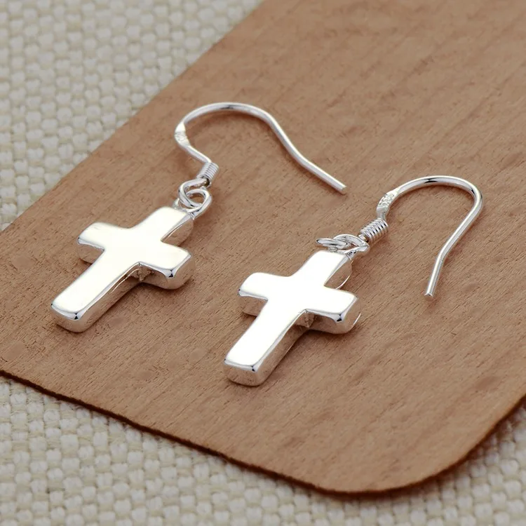 Блестящий крест с камнем высокое качество серебряные серьги для женщин оптовая