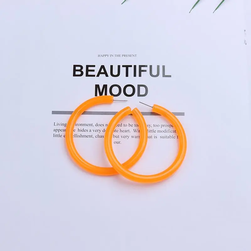 Orange Зеленые Круглые акриловые серьги Корея большие массивные серьги для женщин геометрические прозрачные полимерные серьги прозрачные EB103 - Окраска металла: Orange