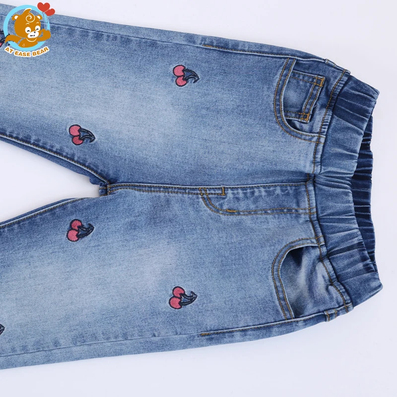 

new 2019 autumn kids clothing big girls jeans cotton cherry embroidery trousers baby pencil pants spring fashion leggings