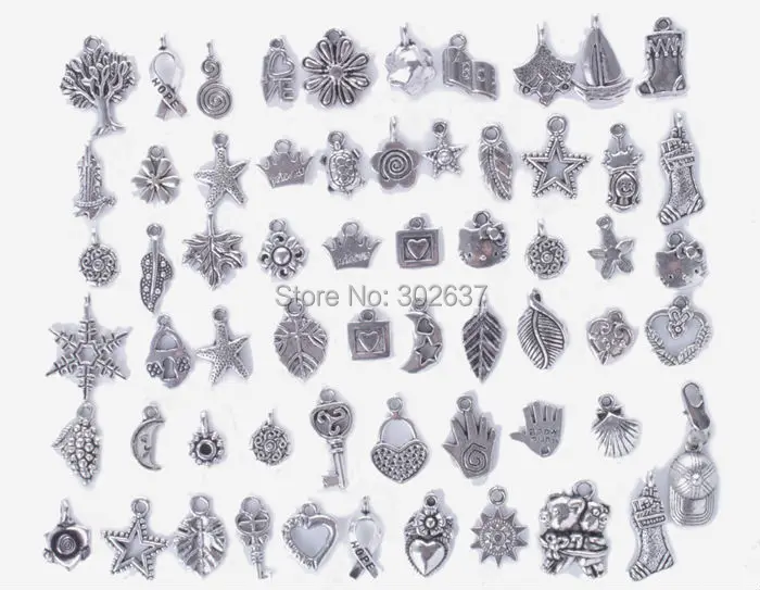 

FREE SHIPPING 60PCS Mixed Jewelry Making Antiqued Silver Charm Pendants #24973