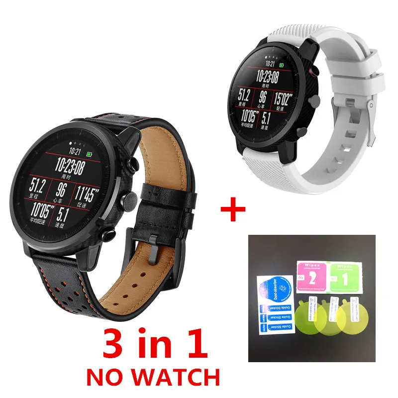 3в1 Для оригинальных часов Xiaomi Huami Amazfit 2 Stratos pace ремешок кожаные умные часы+ силиконовый сменный Браслет - Цвет: 9