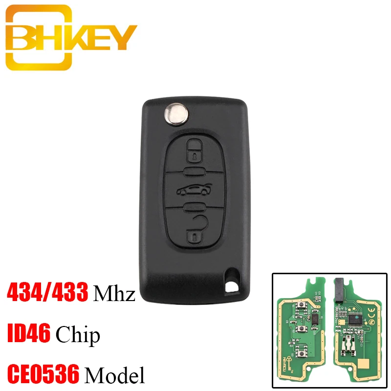 

BHKEY 3 кнопки ASK дистанционный Автомобильный складной ключ HU83 Blade CE0536 для Peugeot 207 208 307 308 408 433 МГц ID46 чип автомобильные ключи