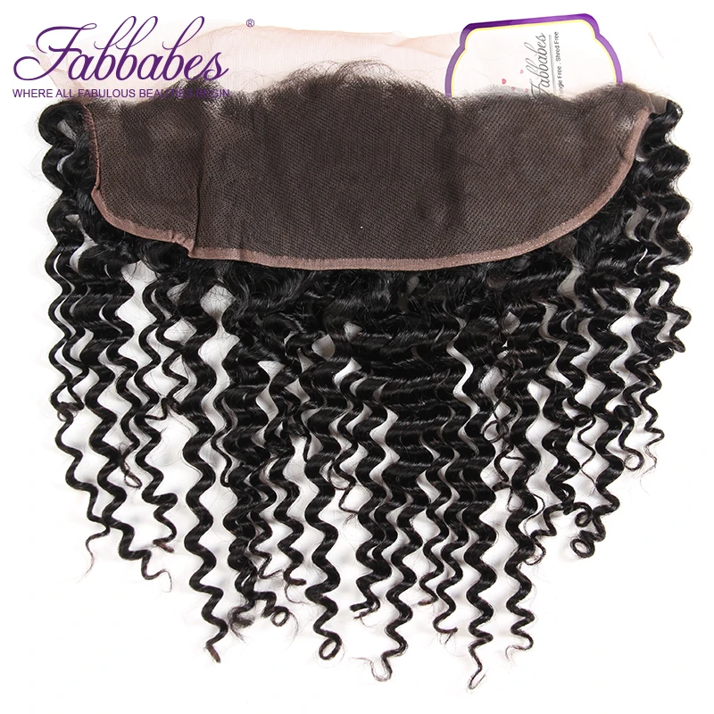 Fabbabes Peruvia глубокая волна 13*4 Кружева Фронтальная уха до Бесплатная/закрытие