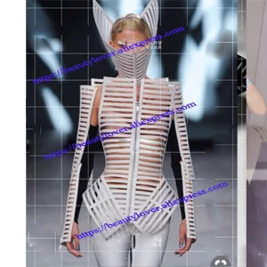 White Женский модельный костюм для подиума, женские вечерние костюмы, Модная Неделя, T-Show, Artwear, белый, черный, серебряный, gogo, одежда для сцены - Color: White