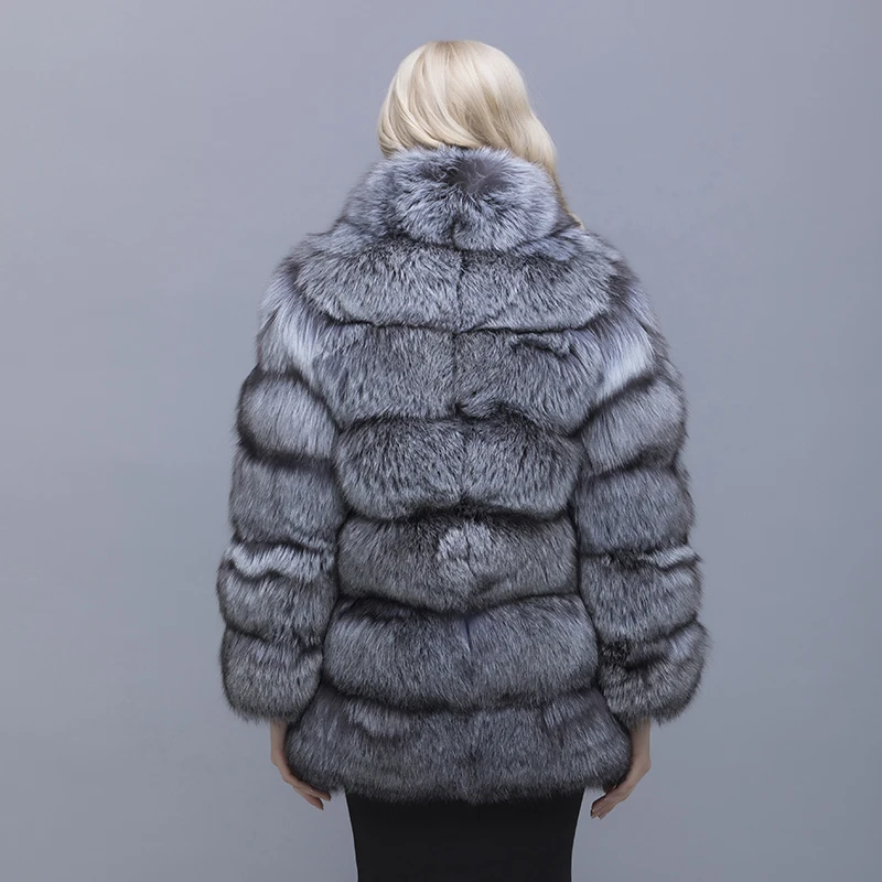 QIUSIDUN Real Fox Fur Mandarin Collar Long Coat Winter Warm Fashion Large Size Woman's Fur Coat Pocket Female Fox Fur Clothing