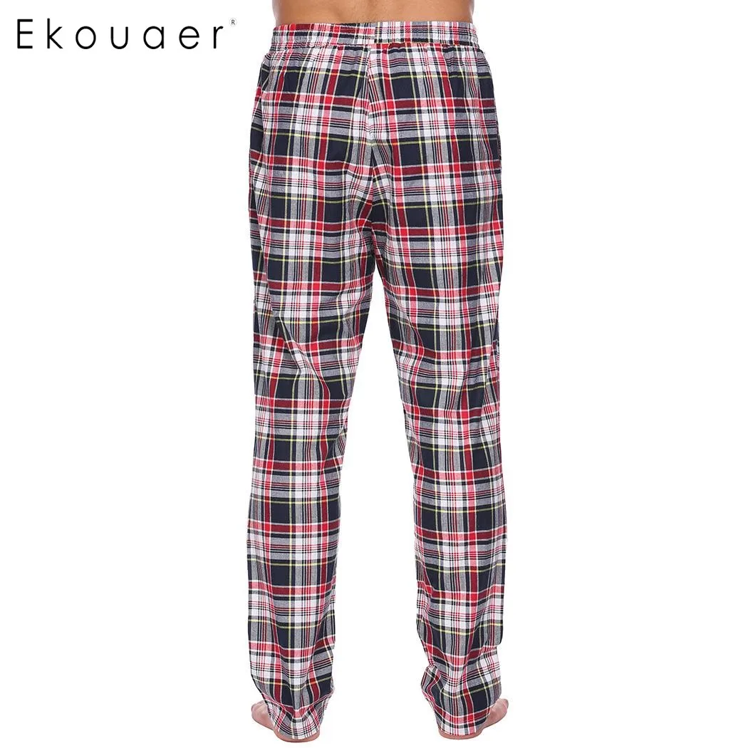 Мужская Повседневная Пижама Ekouaer из 100% хлопка с эластичным поясом и кулиской