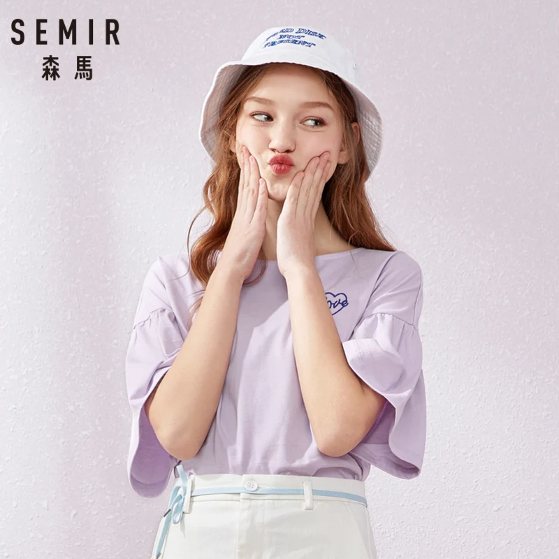SEMIR труба рукав короткий Футболка женская 2019 лето новая круглая шея хлопок