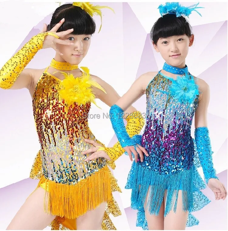 Блесток бахромой Franja Богемный комплект Roupa жужжальца Vestido De Baile Latino для детей