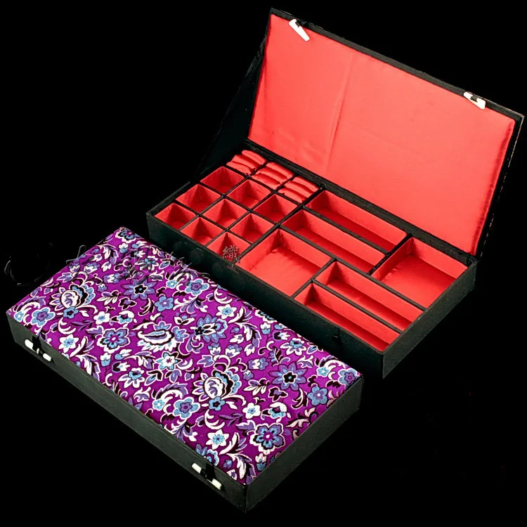 Boutique Multi Grid Jewelry Storage Case Wedding Gift Silk Brocade Multi Ring Earrings Bracelet Necklace Decorative Boxes