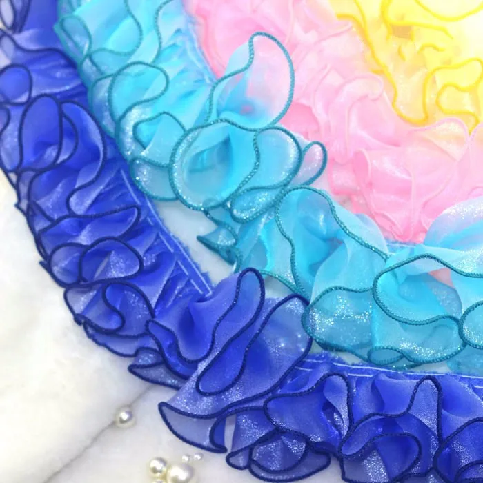 

3 Yard / lot 10 color pleated lace trim lace fabric skirt accessories headwear snow yarn ruffles lace