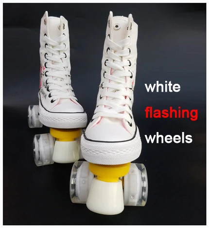 white flashing wheel Профессиональный Взрослый двухрядный рисунок на холсте роликовые коньки, ботинки для влюбленных двухрядные мигающие колеса Patines унисекс Adulto IB18 - Цвет: white flashing wheel