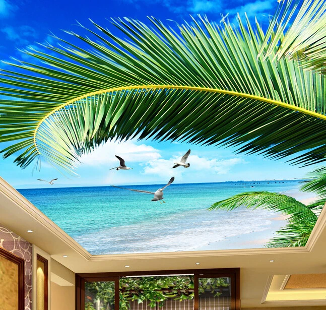 Custom wallpaper ceiling palm sea blue sky murals for the living room apartment hotel background wall vinyl | Обустройство дома