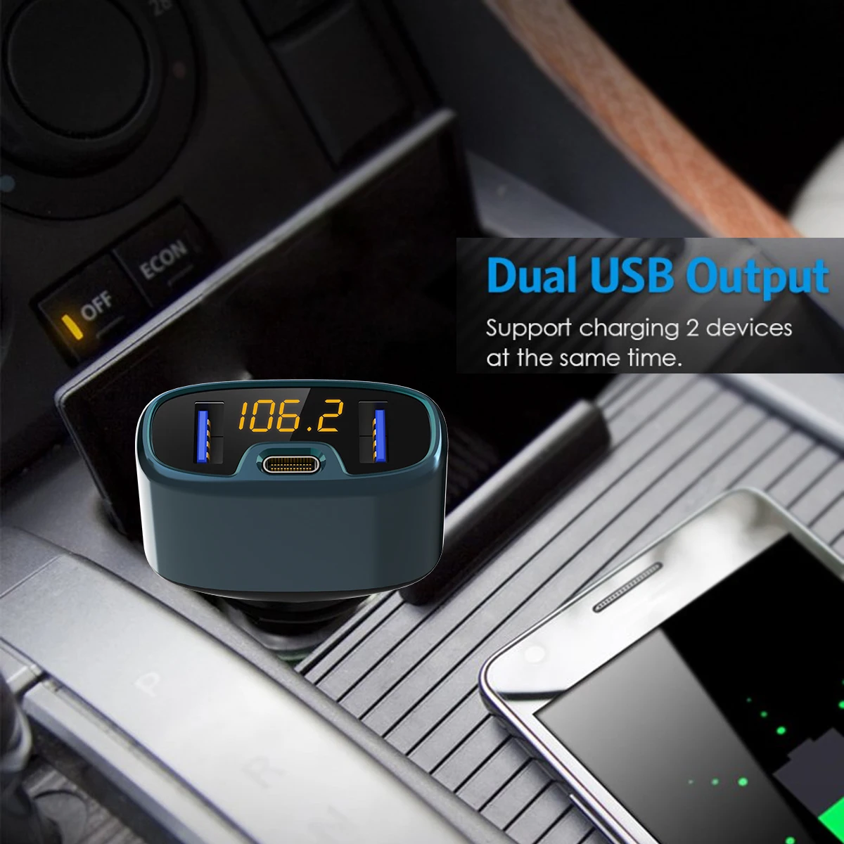 C52S двойной usb зарядный порт + TYPE C PD автомобильное зарядное устройство Bluetooth fm