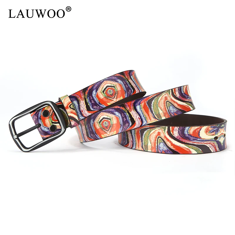 Ремень LAUWOO из натуральной кожи с принтом граффити для мужчин и женщин|printed leather