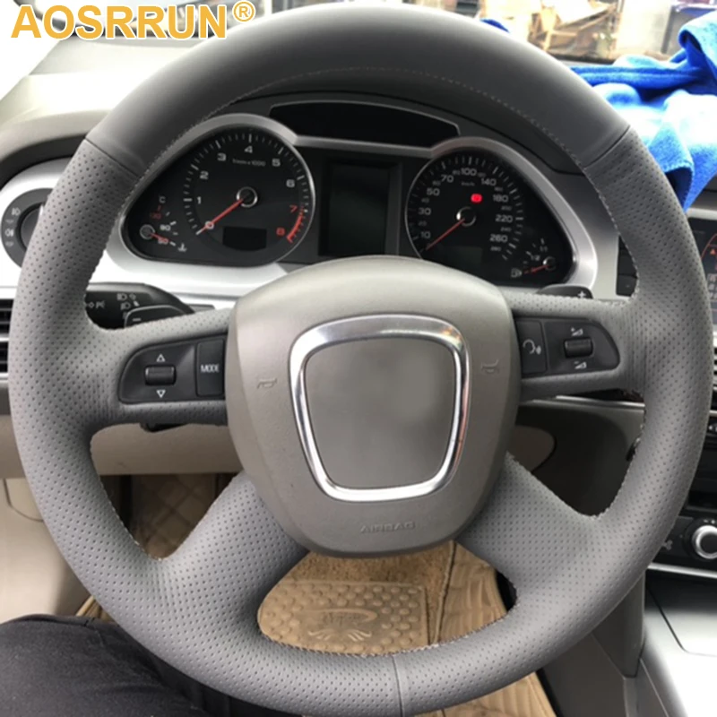 For Audi A6 C6 A4 B7 2004-2012 Q5 2007-2012 Q7 Car Accessories Black Leather Steering Wheel Cover | Автомобили и мотоциклы
