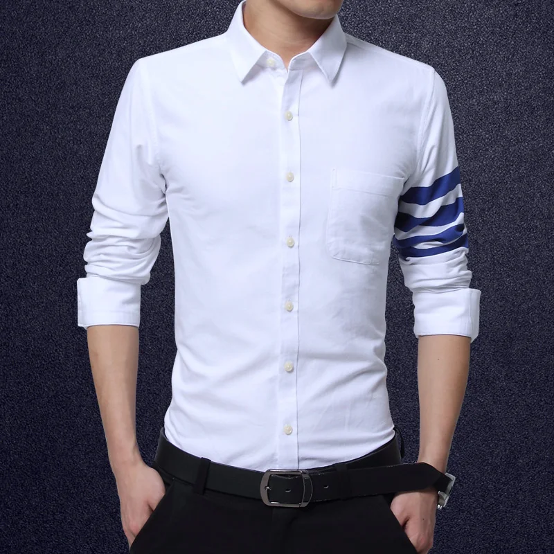 Мужчины Модный Бренд Clothing С Длинным Рукавом Slim Fit Повседневная Полосой Рубашки