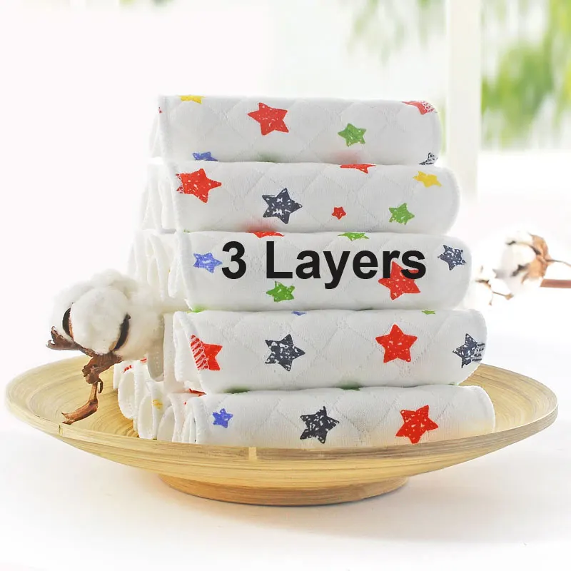 Star 3 Layers 10 шт./лот экологический хлопок детские вкладыши для подгузников арахиса детские подгузники вкладыши многоразовый тканевый подгузник для новорожденных салфетка - Цвет: Star 3 Layers