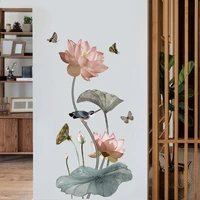chinese style lotus flower butterfly stickers living room decor wall stickers sofa wall decals vintage poster stikers art