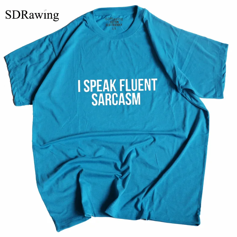 Женская хлопковая футболка с коротким рукавом и круглым вырезом|top tees|i speak fluent