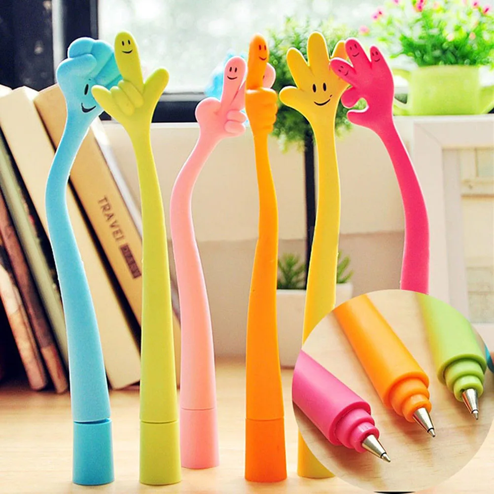 

1PC Office & school stationery wholesale bend finger pen Kawaii fingers modelling ballpoint pen 0.5mm color random