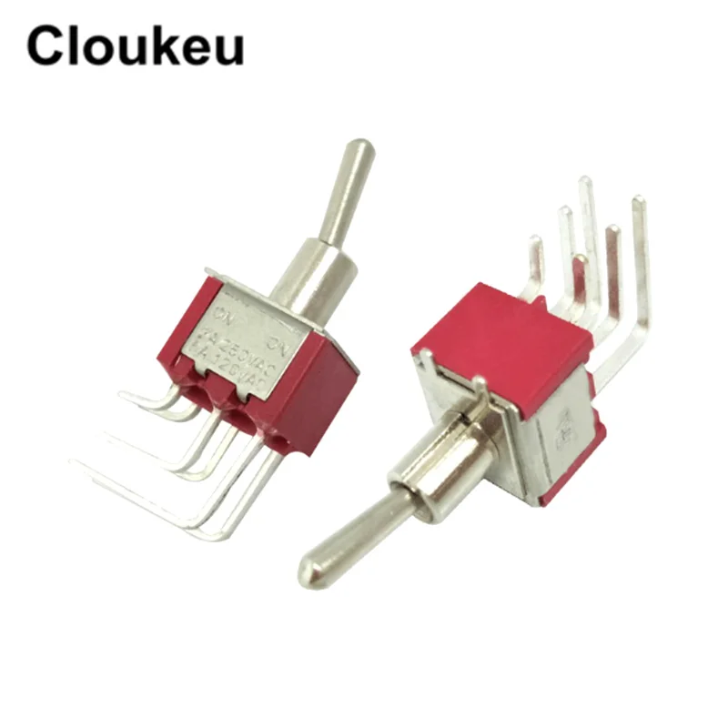 5 шт., быстрое 6 мм Красное боковое согнутое штырьковое соединение, 6-контактный/2-контактный вкл. Клавишный переключатель, тумблер 2A250V 5A120V