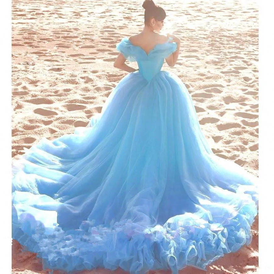 2021 Золушка светильник синие свадебные платья дешевые хрустальные Бальные с