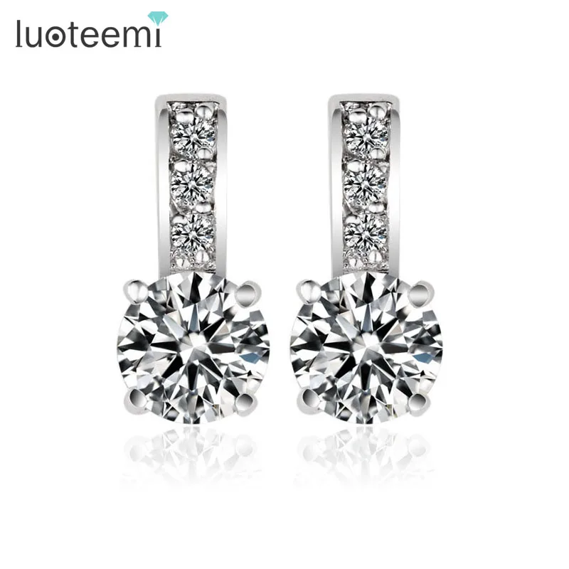 

LUOTEEMI Luxury Sparkling Hearts and Arrows Cubic Zirconia Stud Earring Women Elegant Wedding Jewelry White Gold-Color