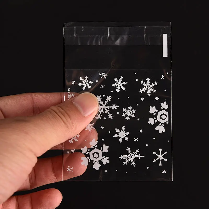 

100pcs/lot DIY Plastic Candies Cookie food Bag Christmas Mini Transparent Scrub Flat Pocket Christmas Snowflake Packaging Bags