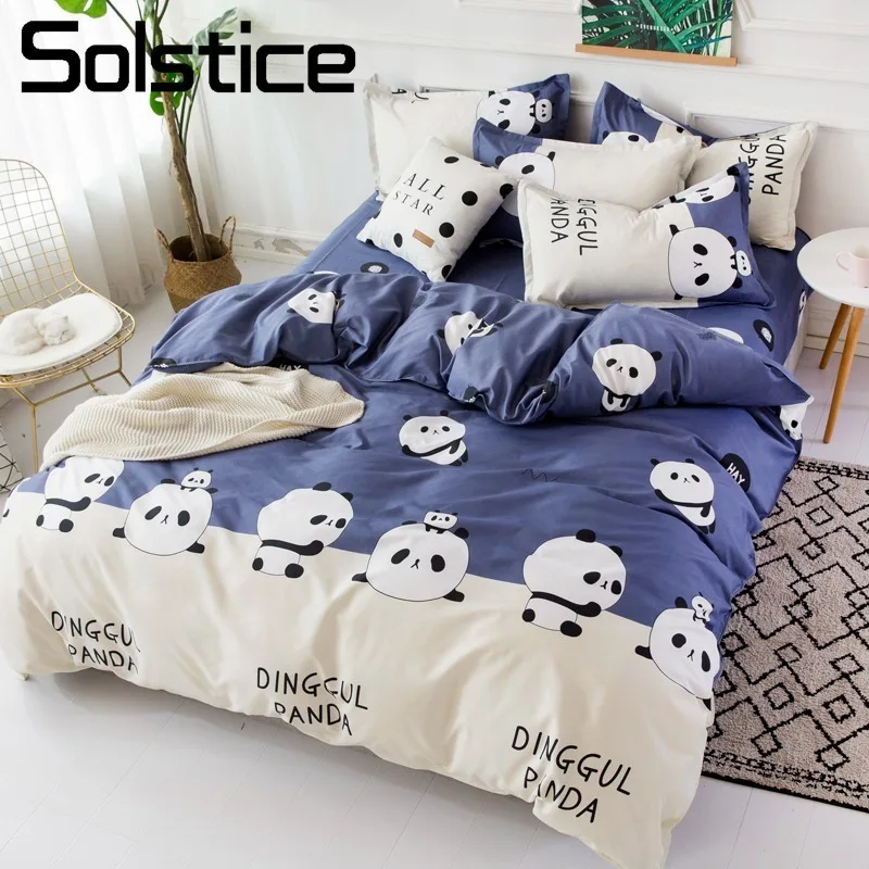

Solstice Home Textile Twin Full Queen King Bedding Set Panda Blue Duvet Cover Pillowcase Flat Sheet Boy Child Kid Girl Bed Linen