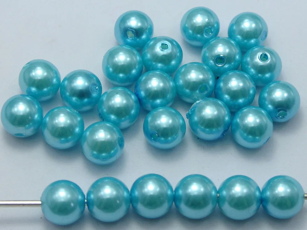 

100 Pcs 10mm Plastic Faux Pearl Round Beads Sea Blue Imitation Pearl