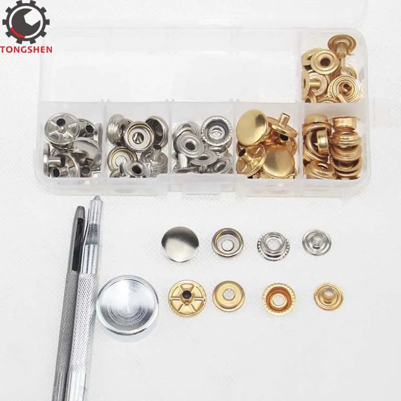 

15MM 20Sets Metal BrassSnap Buttons Snaps Press Button Fasteners Leather Button With 3Pcs DIY Fixing Press Studs Rivet Clothing