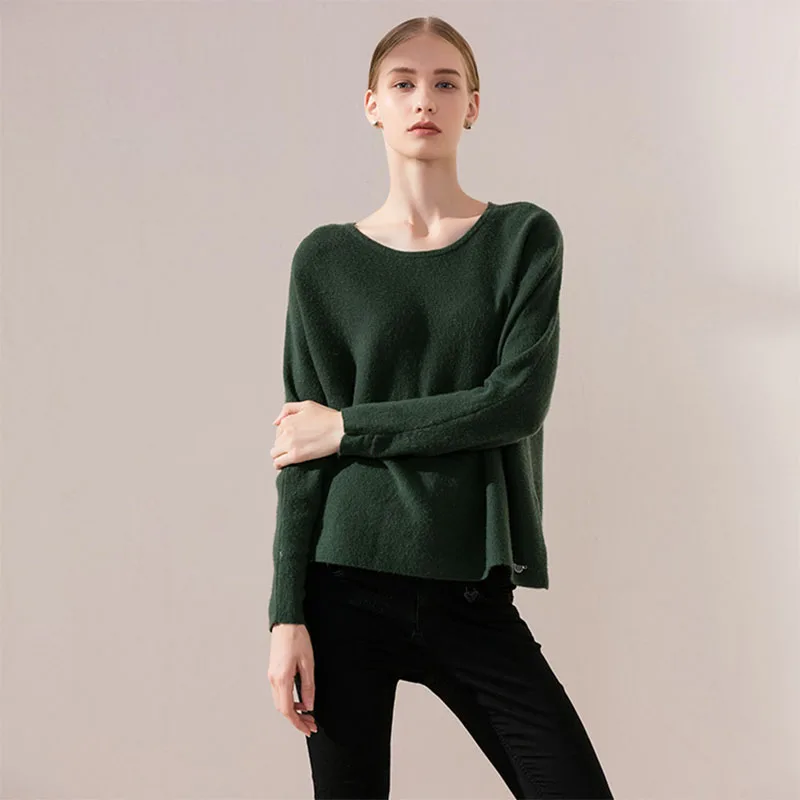 Sexemara осень зима короткий свитер шерсть Свободные Army Green Solid пуловер с длинными