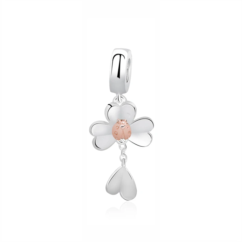 Clover and Ladybird Оригинальные бусины из стерлингового серебра 925 Подвески с бабочкой и цветком, стеклянные подвески, подходят для браслетов Pandora, ожерелья для женщин, ювелирные изделия DIY - Цвет: Clover and Ladybird