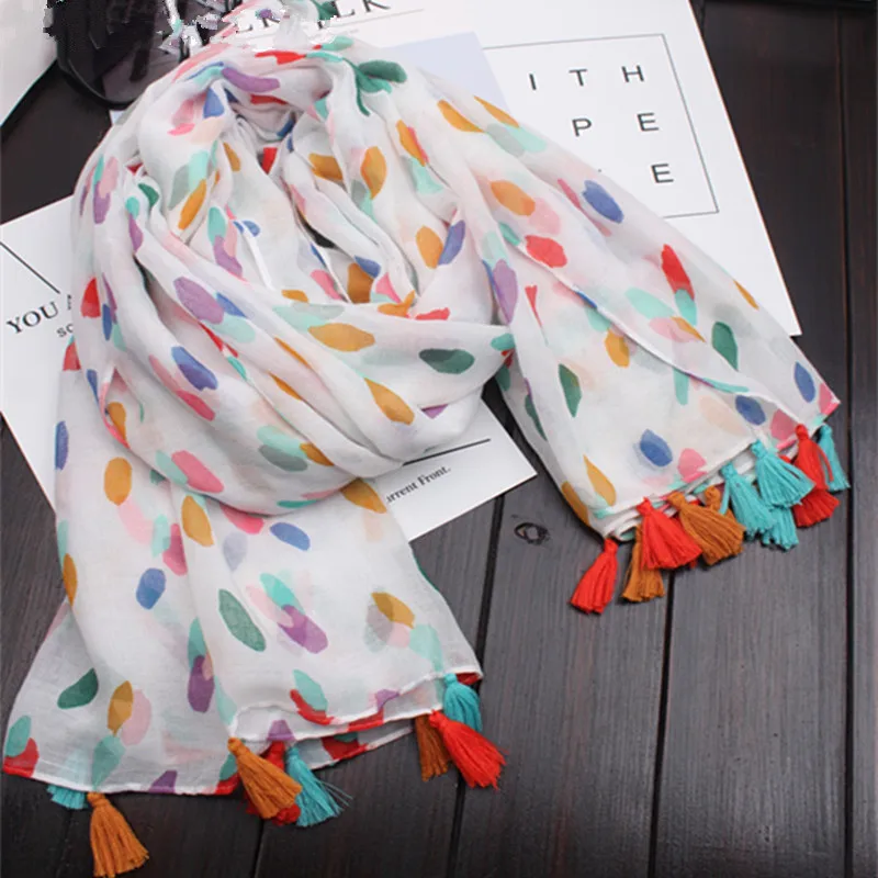 

New design small dots pattern print fringe modal hijab women scarf wraps fashion Muslim foulard bandana fast shipping 10pcs/lot