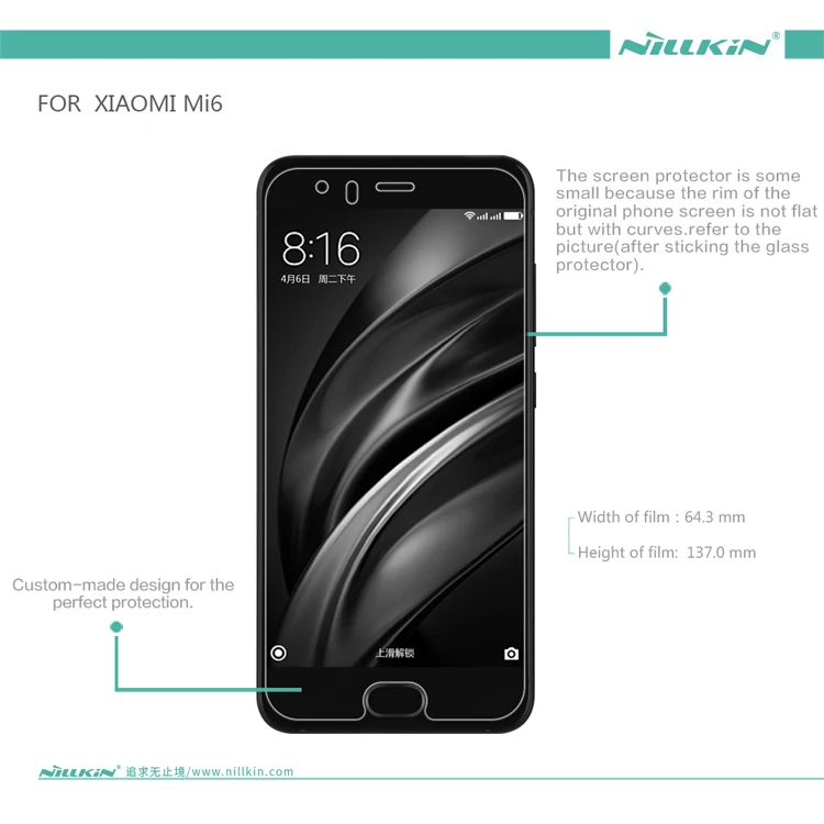 2 шт./партия Xiaomi mi6 Защитная пленка NILLKIN с антибликовым покрытием матовая защитная пленка для Xiaomi mi6 в розницу посылка