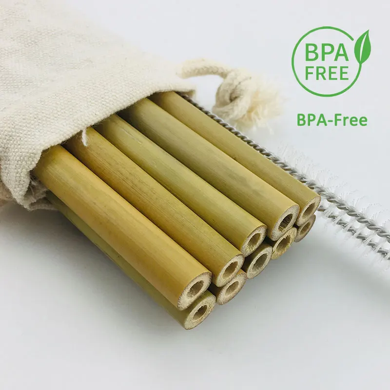 12 piece 1 bag Набор из 10 шт натурального бамбука путешествия соломинки многократного использования органические питьевой соломинки+ 2 соломинки очиститель кисти для вечеринки день рождения свадьбы - Цвет: 12 piece 1 bag