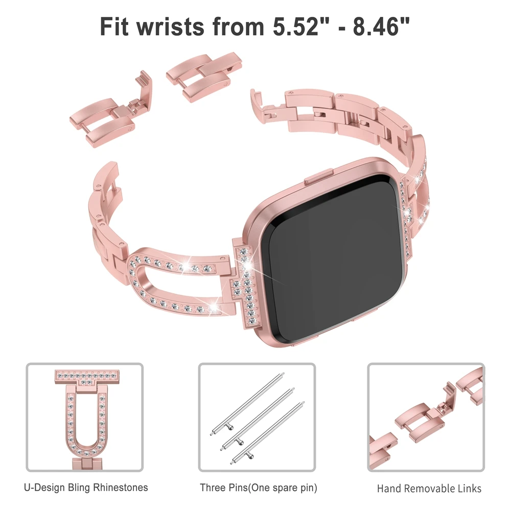U-Design браслет со стразами для Fitbit Versa/Versa lite ремешок со стразами из нержавеющей стали, блестящий Браслет для Fitbit Versa