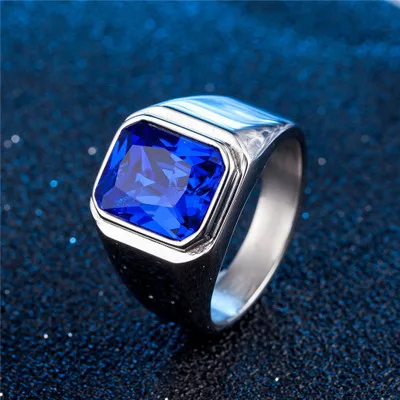 Ring Men Stainless Steel Couple Red Blue Black Stone With Wedding Gold Male For | Украшения и аксессуары