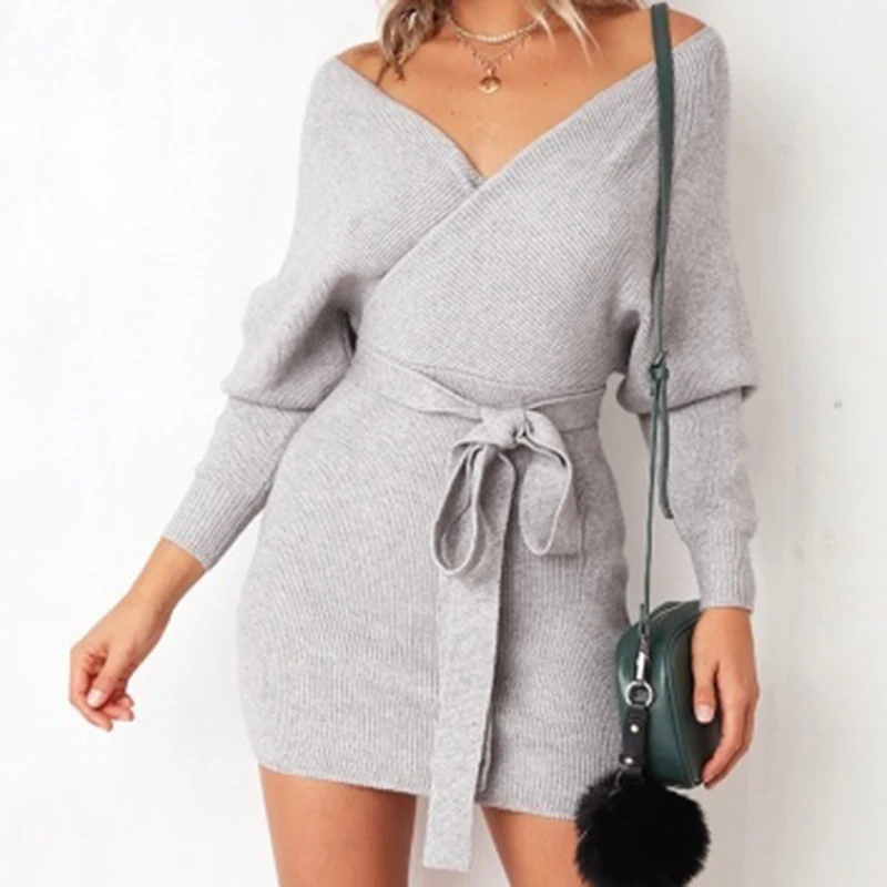 Женское облегающее платье с v образным вырезом и бантиком мини сарафан открытой