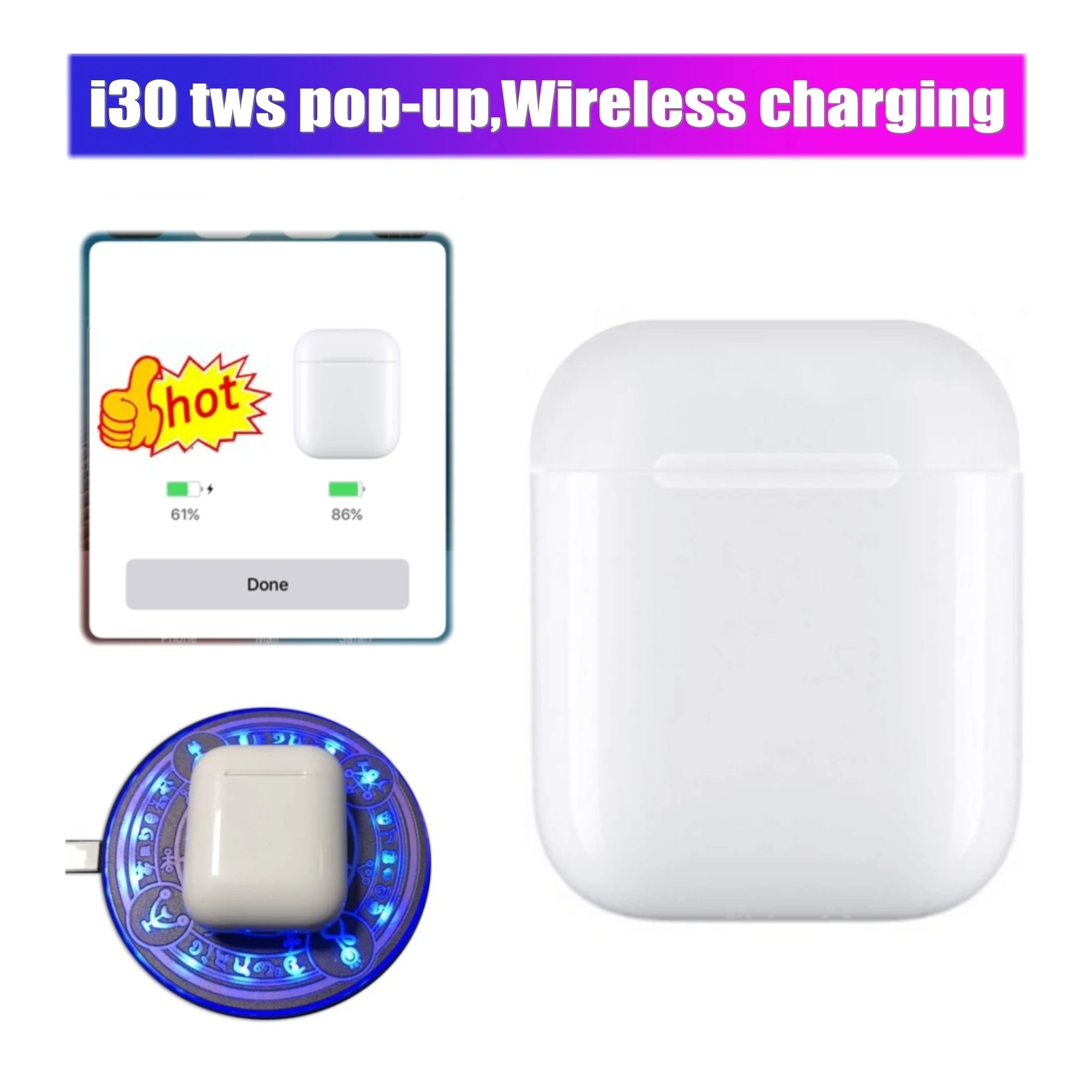 i30 TWS pop up Функция беспроводной зарядки беспроводные Bluetooth наушники PK w1 чип наушники 1:1 Размер PK i10 i20 i15 i21