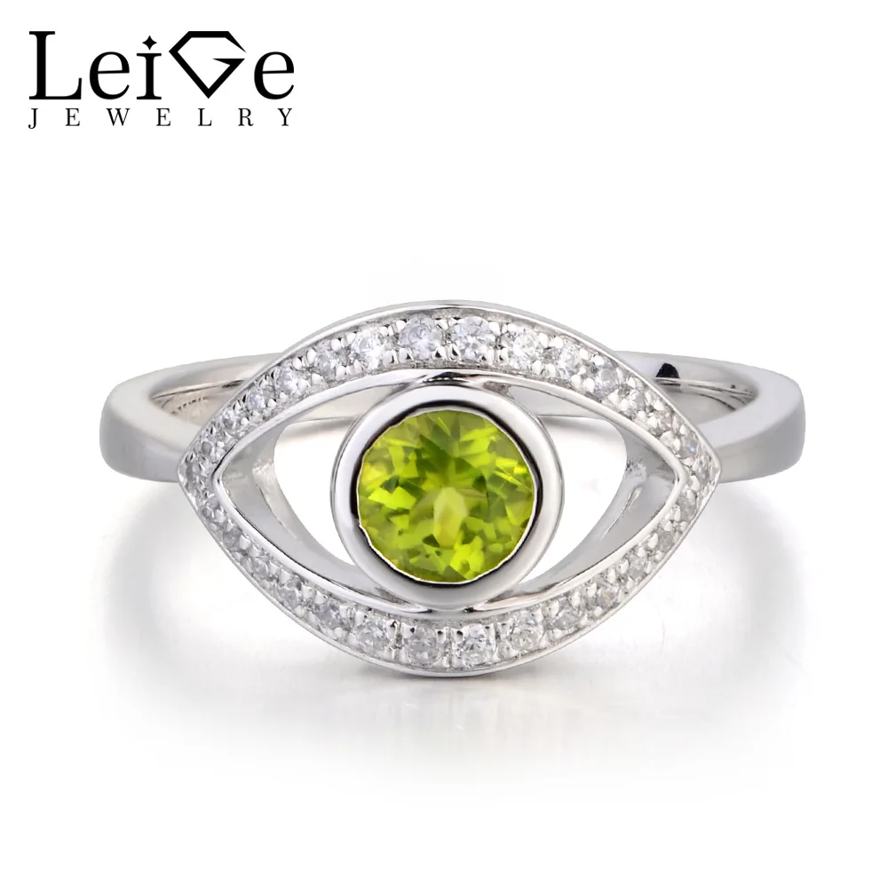 

Leige Jewelry Real Natural Green Peridot Ring Anniversary Ring Round Cut Gemstone August Birthstone 925 Sterling Silver Ring