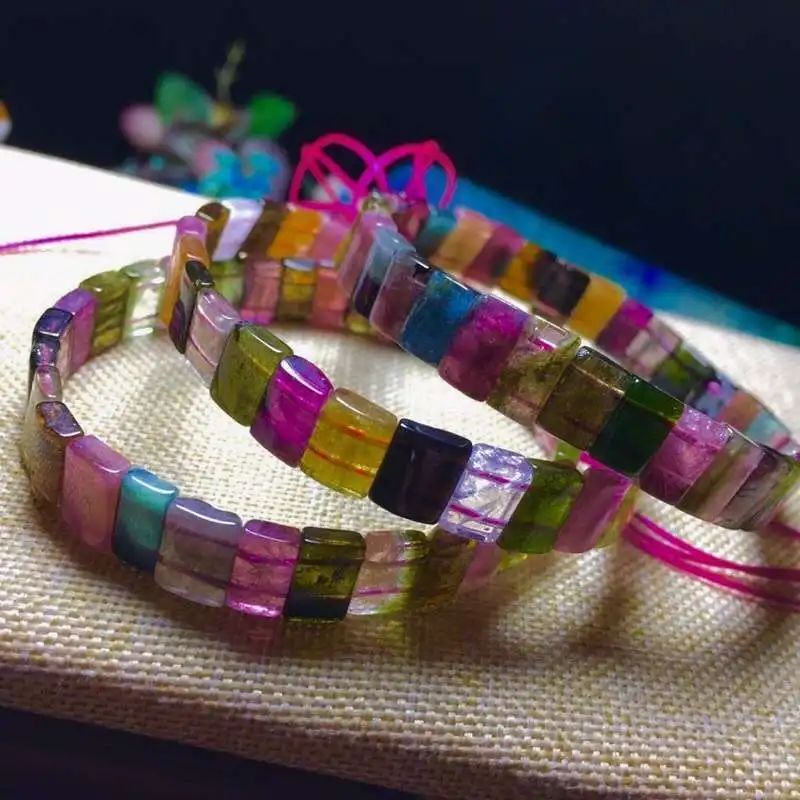 

FREE SHIPPING Genuine Natural Colorful Tourmaline Crystal Bracelet AAA 16*9mm