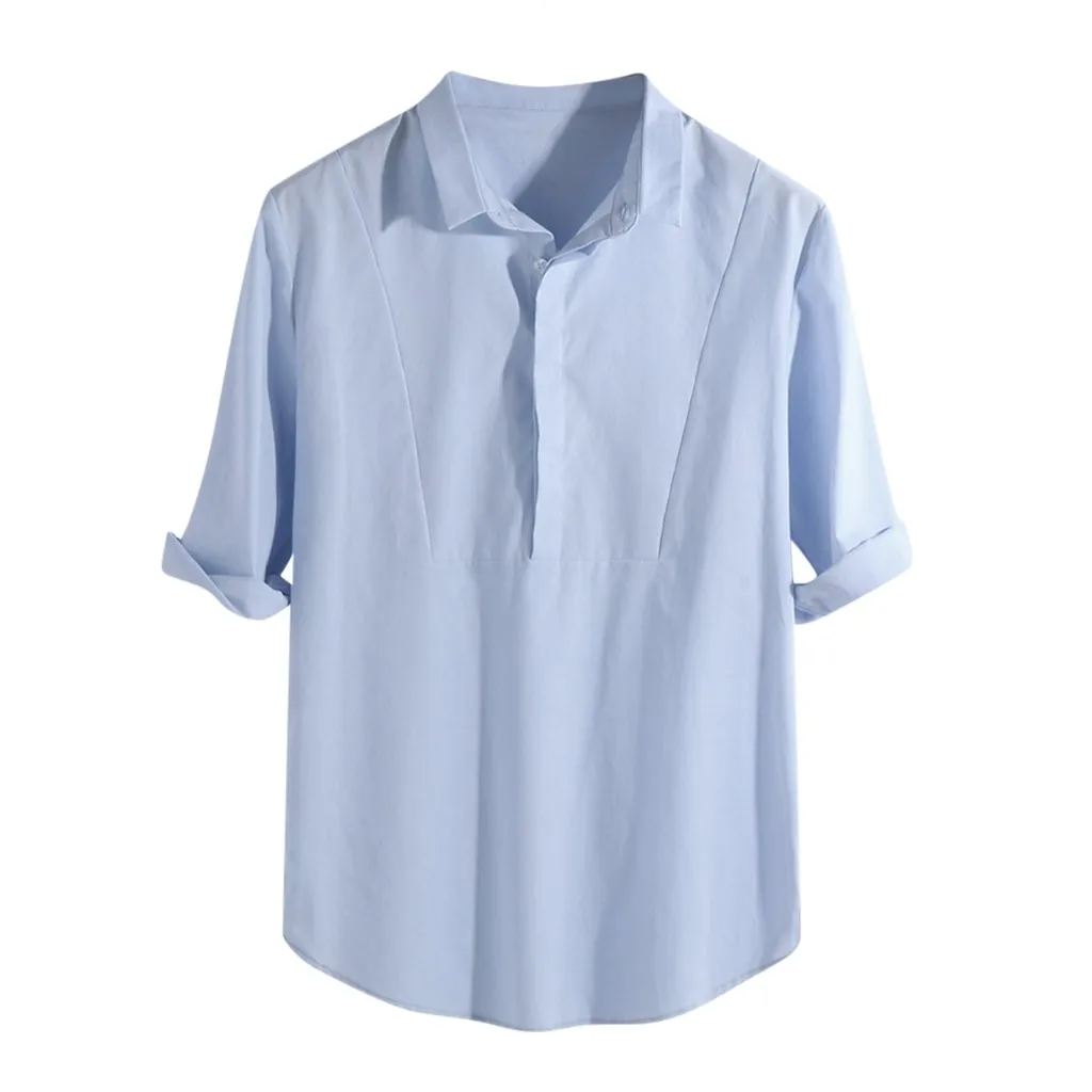 2019 New Fashion Summer Smart Casual Botton Shirt 3/4 Sleeve Lapel Loose Solid Cotton | Мужская одежда