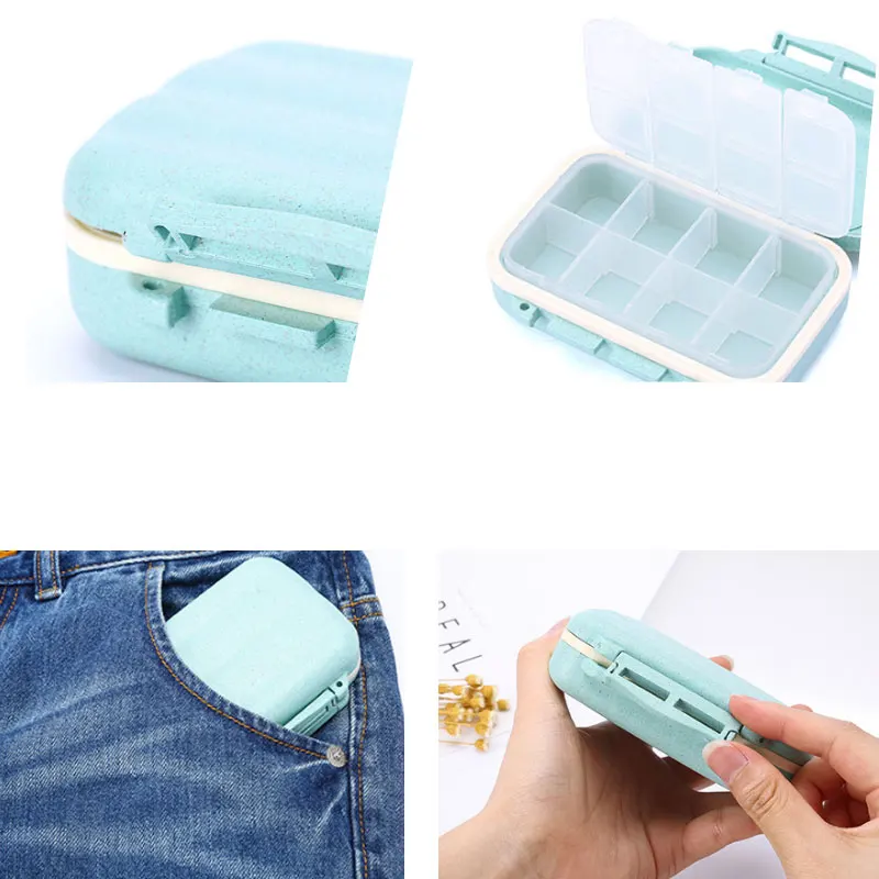 Портативный Компактный контейнер 8 ячеек для хранения лекарств герметичная