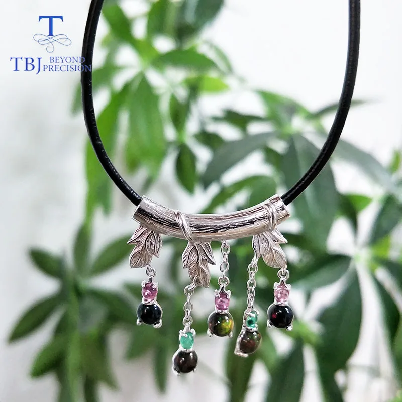 TBJ 2019 винтажное натуральное черное опал Турмалин изумруд драгоценный камень кожа
