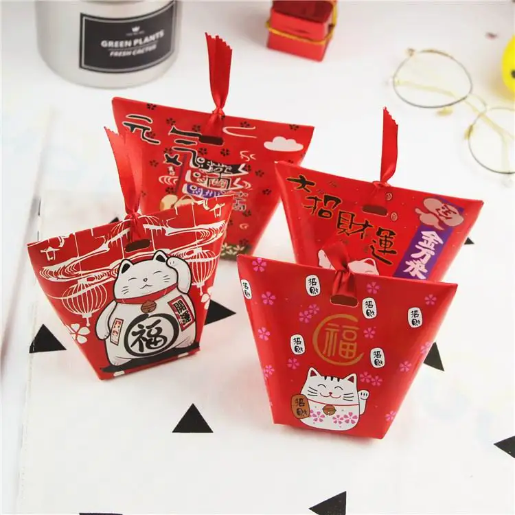 

500 × с изображением из мультфильма Lucky Cat, украшение на новый год, для весеннего фестиваля, свадьбы, печенья, поднос в виде коробки, Подарочная ...