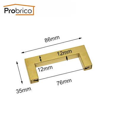 Hole distance 76mm Probrico золотой Латунный кухонный шкаф ручки современный комод тянет дверные ручки и ручки 12 мм квадратная мебельная фурнитура - Цвет: Hole distance 76mm