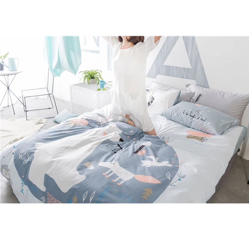 Комплект летнего постельного белья из 100% хлопка с принтом медведя и